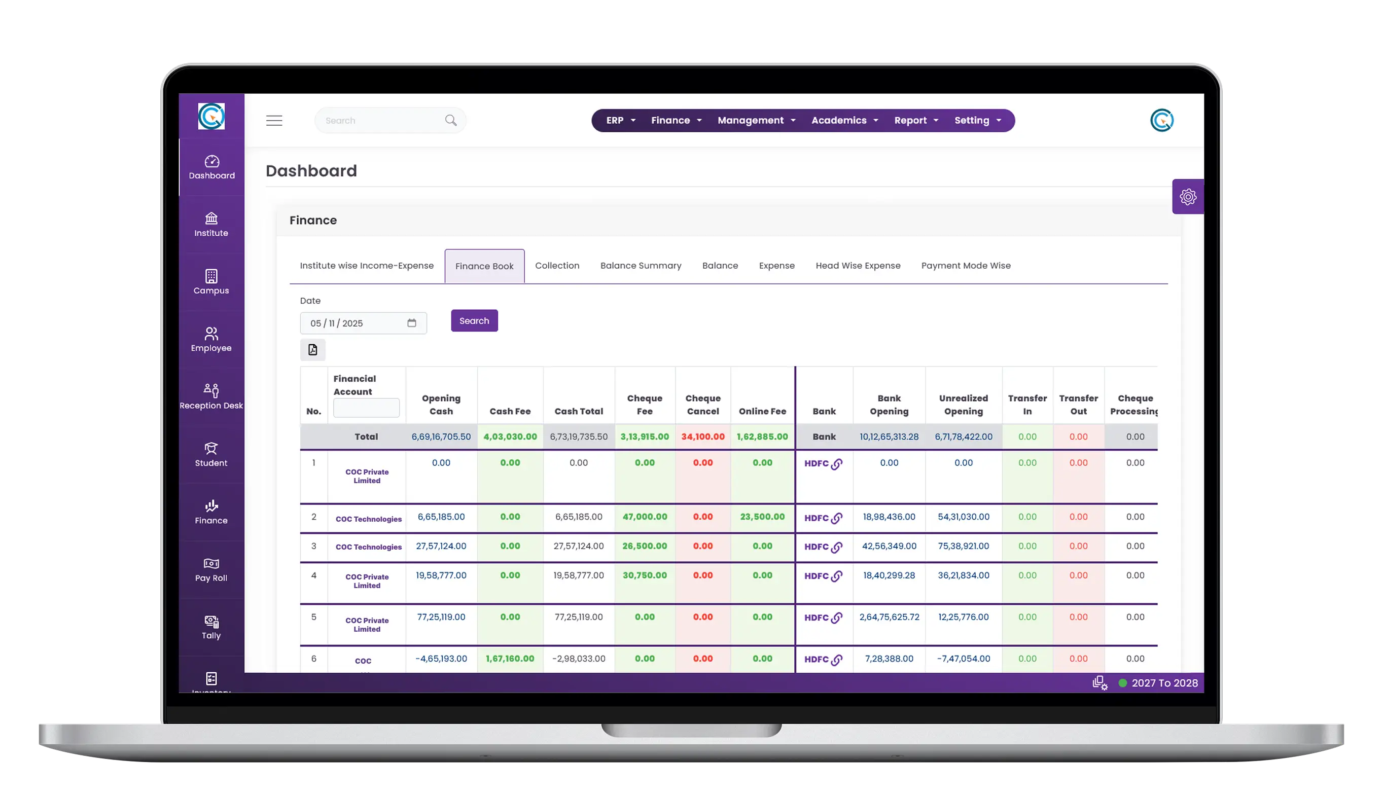 Finance Book ERP for Education